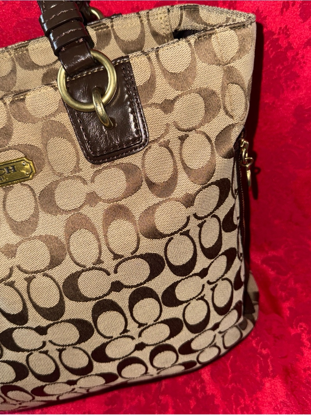 Coach Brown Signature Canvas Tote with Dark Brown Leather Trim - Picture 3 of 12